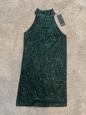 Nasty Gal Emerald Green Sequin Halter Mini Dress